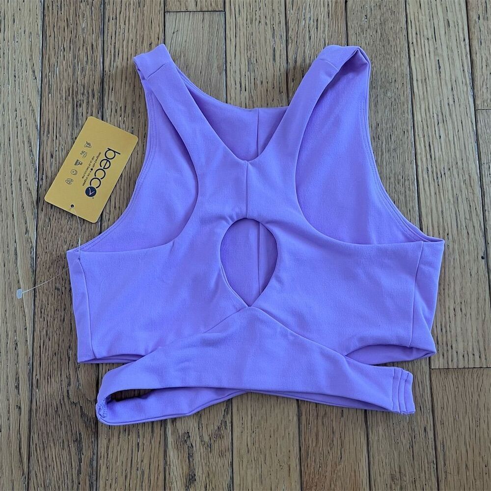 Becco Women's XS Purple High Neck Crop Tank Top Racerback - Picture 3 of 5